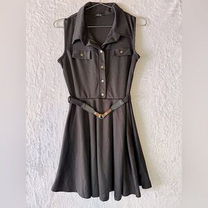 Black Sleeveless Belted Skater Dress ModCloth Lovely Day Button Bodice Retro